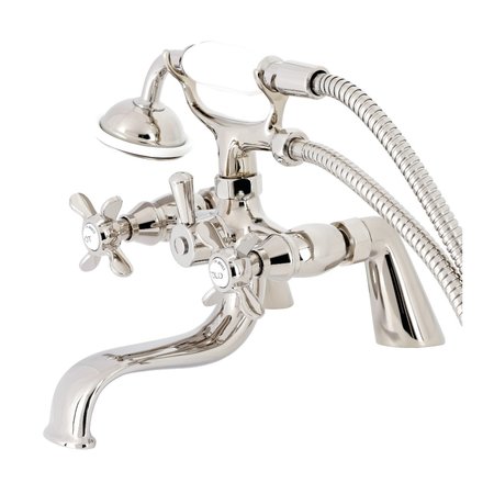 KINGSTON BRASS KS247PN Deck Mount Clawfoot Tub Faucet with Hand Shower, Polished Nickel KS247PN